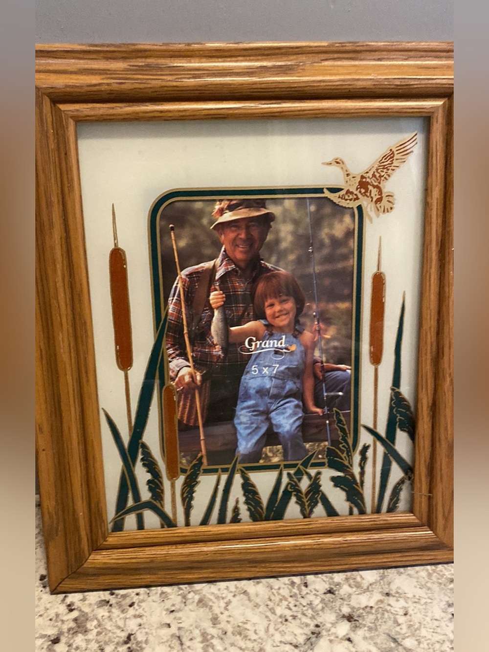 Wood Tone Brown Framed 5x7 Photo Frame with Nature Motif
